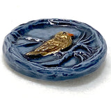 Bird in Tree, Denim Blue Art Stone Button by Susan Clarke 1-3/16" #SC-2010