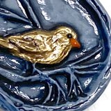 Bird in Tree, Denim Blue Art Stone Button by Susan Clarke 1-3/16" #SC-2010