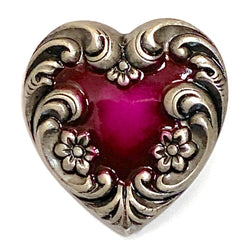Heart with Magenta/Silver Swirls/Flowers Button by Susan Clarke 3/4" #SC-195