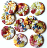 Cottage Garden Mixed Floral Button, Handmade Porcelain 7/8"