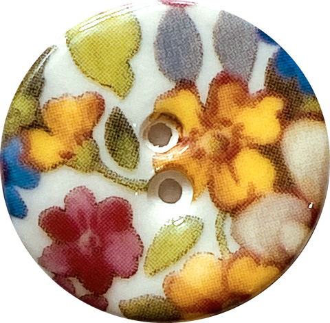 Cottage Garden Mixed Floral Button, Handmade Porcelain 7/8"