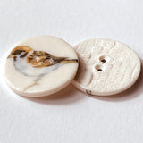 Sparrow Bird Button, Porcelain 7/8" Handmade Ceramic