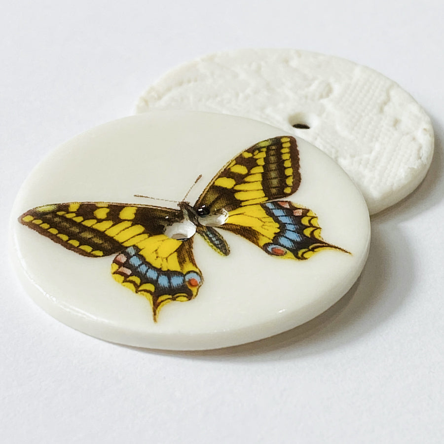Tiger Shell Button Tiger Swallowtail Butterfly Large Handmade Porcelain Button 1-1/2 ...