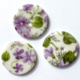 Violets Purple Floral Round Porcelain Button 1-1/8" 2-hole, Handmade