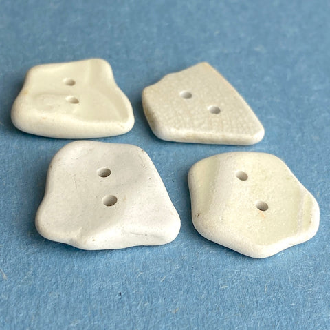 Beach Pottery Buttons, Set of 4 White 1",  #BCH-30