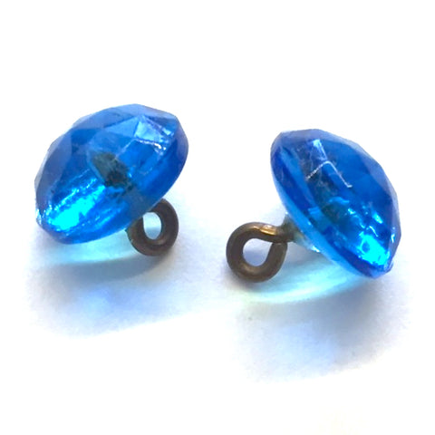 Tahoe Blue Vintage Faceted Glass Buttons, Clear 3/8" # GL368