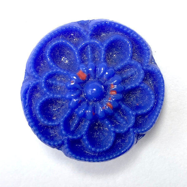 3/4" Solid Matte Blue Vintage Czech Flower Button #OT-112