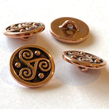 Triskele Button 5/8" Copper, Celtic Triskelion   From Tierra Cast  #6566-18
