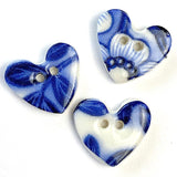 Indigo / White "Summer Night" Tiny Heart Porcelain Button, 1/2"
