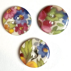 SALE, Cottage Garden Mixed Floral Button, Handmade Porcelain 11/16"