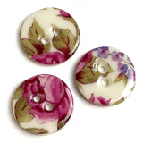 Rose Chintz Floral Button, Handmade Porcelain 5/8"