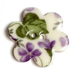Violet Purple Flower-Shaped Porcelain Button, 1"