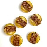 Topaz + Brown Leafy Band Vintage Glass Buttons 3/4"  #OT-124