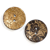 SALE $1.00 !! Brown Carved Rose on Coconut 2-hole Button 1-5/8"  #0473
