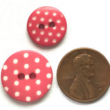 Dark Pink with White Dots Round Plastic Button, 9/16" or 11/16"