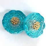 Turquoise + Gold Infinity Flower Czech Glass 13mm  9/16"  # CZ 292