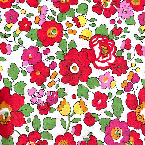 Button Bird Bright Red, Pink Wild Roses Liberty Tana Lawn Cotton