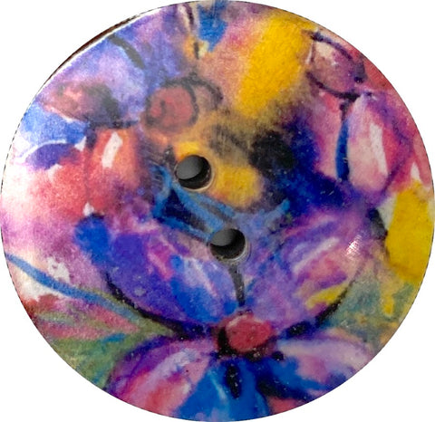 LAST ONES Purples, Pinks, Gold Abstract Tropical Coconut Paper Art Button 1"