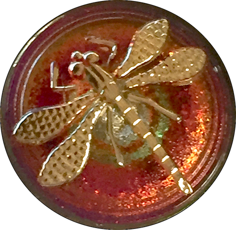 Orange/Magenta Dragonfly Czech Glass Button, 22mm  7/8" # CZ 155-B