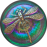 Dragonfly Czech Glass Button, Green w. Purple & Silver 22mm / 7/8" # CZ 103