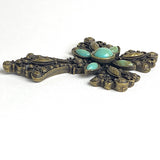 Antique Brass Cross with Five "Turquoise" Stones, 3"  #SV726