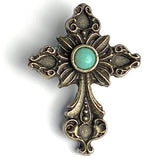 Metal Cross, One "Turquoise" Stone, Shank Back, 1-7/8""  #SV202