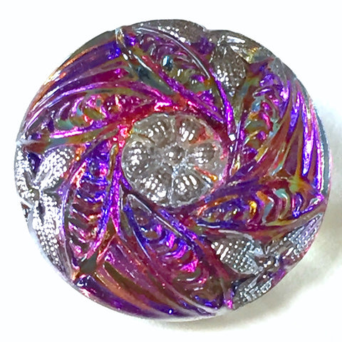 Rainbow Plumeria Czech Glass Button 18mm / 3/4"  # CZ 278