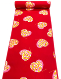 Red Hearts Yukata Vintage Kimono Cotton from Japan, By the Yard #735