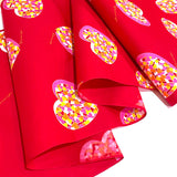 Red Hearts Yukata Vintage Kimono Cotton from Japan, By the Yard #735