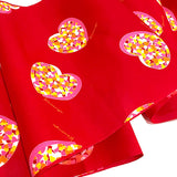 Red Hearts Yukata Vintage Kimono Cotton from Japan, By the Yard #735