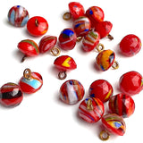 SALE 1/4" Red Fused Glass Swirls and Stripes Vintage Buttons, # GL328
