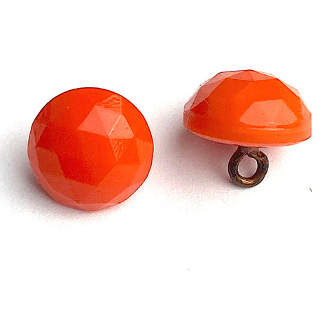 Bright Orange Vintage Faceted Glass Buttons, Opaque 5/16" # GL373