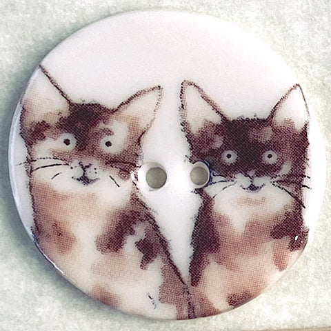 Two Cats Porcelain Button, Smaller Size 1-1/8"