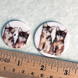 Two Cats Porcelain Button Larger Size 1-1/2"