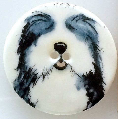 Sheep Dog Large Porcelain Button -1-1/2"  Kate Holliday