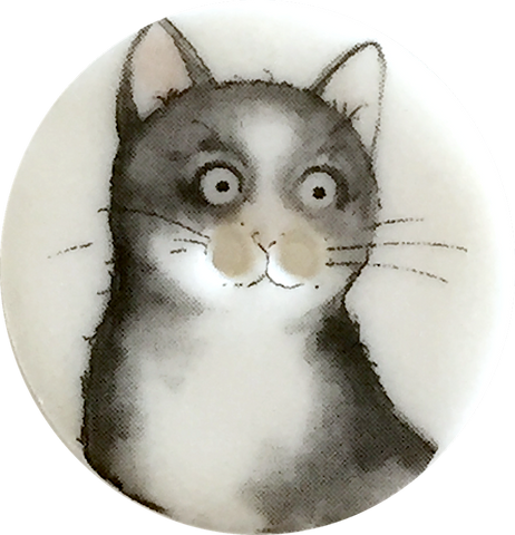 Gray Cat with Big Round Eyes, 1-1/8" Porcelain Button