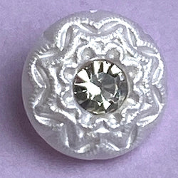 Pearl White Opaque Glass & Diamond Center Czech Glass Button 1/2" #CZ 109