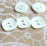 Square White Shell Square Button. Almost 7/16". Iridescent. Pack of 4 buttons.  #689