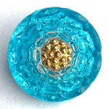 Turquoise + Gold Infinity Flower Czech Glass 13mm  9/16"  # CZ 292