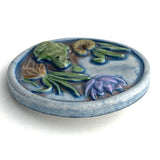 Frog, Purple Flower, Lilypad Art Stone Button, Blue 1-3/8" #1066 By Susan Clarke