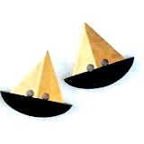Sail Boat Wooden Button, Black and Tan, 3/4"