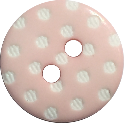 Light Pink with White Dots Round Plastic Button, 9/16"