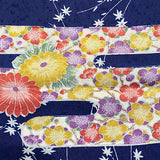 Chrysanthemums & Plum Blossoms on Deep Indigo Kimono Silk.  7" x 34", #4186