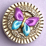 Purple/Blue Butterfly, Art Stone Button, 1" #1051 By Susan Clarke
