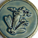 Dragonfly and Maiden Playing Lute Art Stone Button by Susan Clarke 1-15/16" #SC-1998