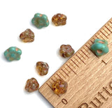 Amber/Golden Brown Czech Glass Daisy Buttons, TINY 1/4"  #AB-6803