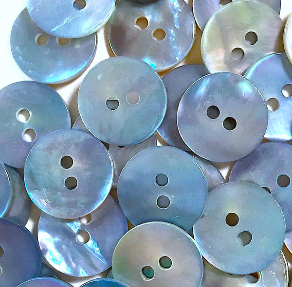 Re-Stocked, 7/8" Light Blue Pearl Shell 23mm 2-hole Per Button #477-D