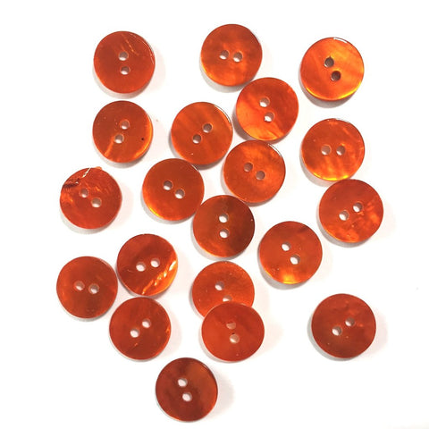 Set 8 Bright Orange Clear Buttons 2-Hole Flat Narrow Rim 9/16 Vintage
