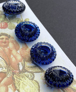 Midnight Fancy Vintage European Glass Buttons 3/4"  Card of 4. #BK957