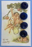 Midnight Fancy Vintage European Glass Buttons 3/4"  Card of 4. #BK957